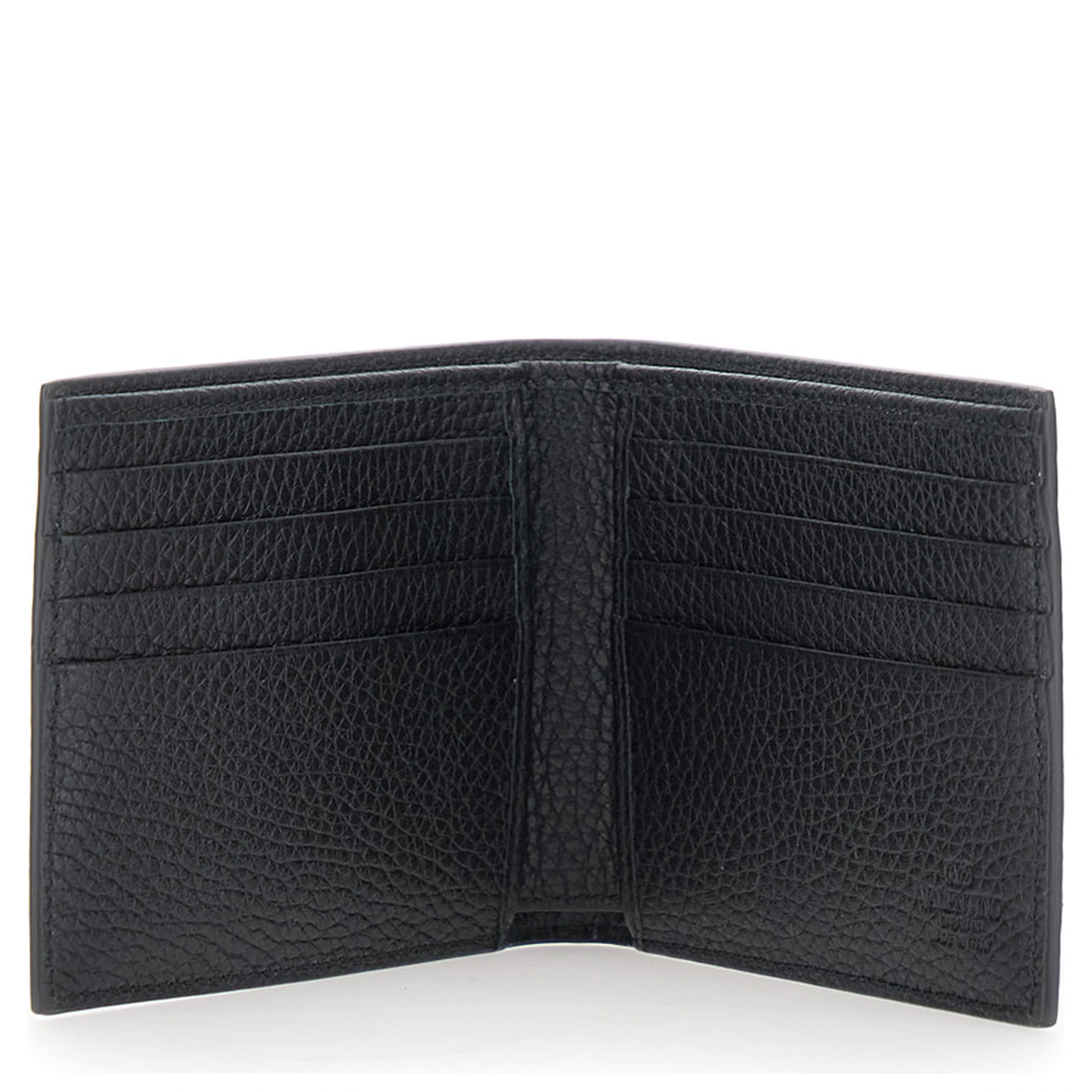 Black Bi-Fold Wallet with Rockstud Details in Grained Leather Man