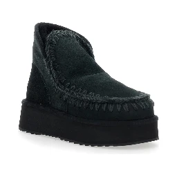 Black Ankle Boots with Braided Detail in Suede Woman