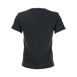 Black T-shirt with Wide V-Neck and Short Sleeves in Cotton Woman
