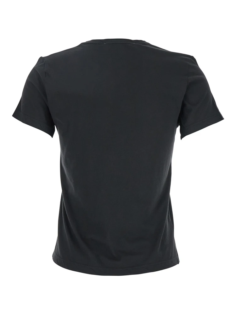 Black T-shirt with Wide V-Neck and Short Sleeves in Cotton Woman alternative