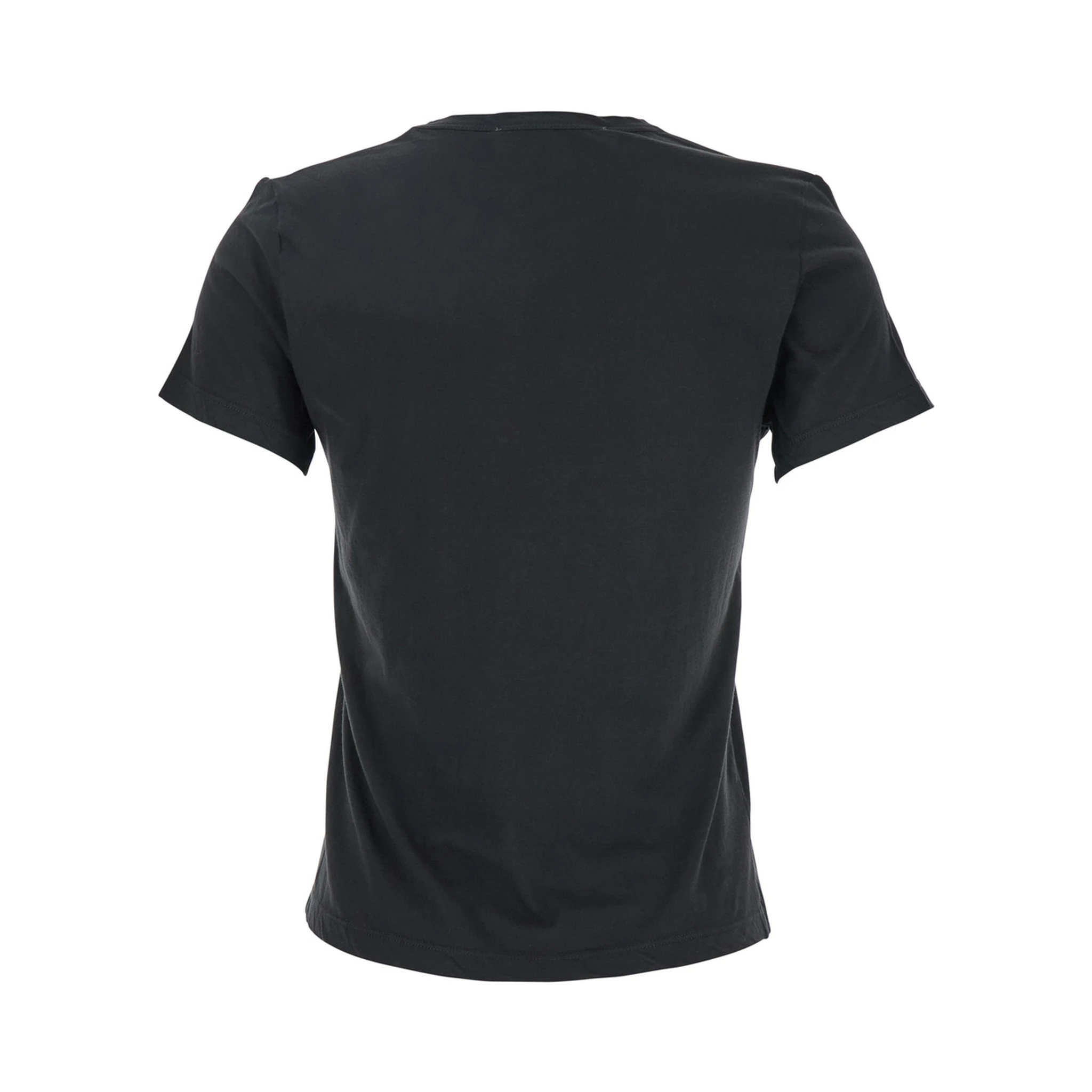 Black T-shirt with Wide V-Neck and Short Sleeves in Cotton Woman