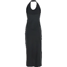 Black Sleeveless Dress with Halterneck and Straight Hem in Cotton Woman