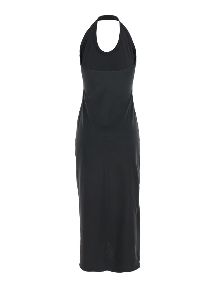 Black Sleeveless Dress with Halterneck and Straight Hem in Cotton Woman alternative