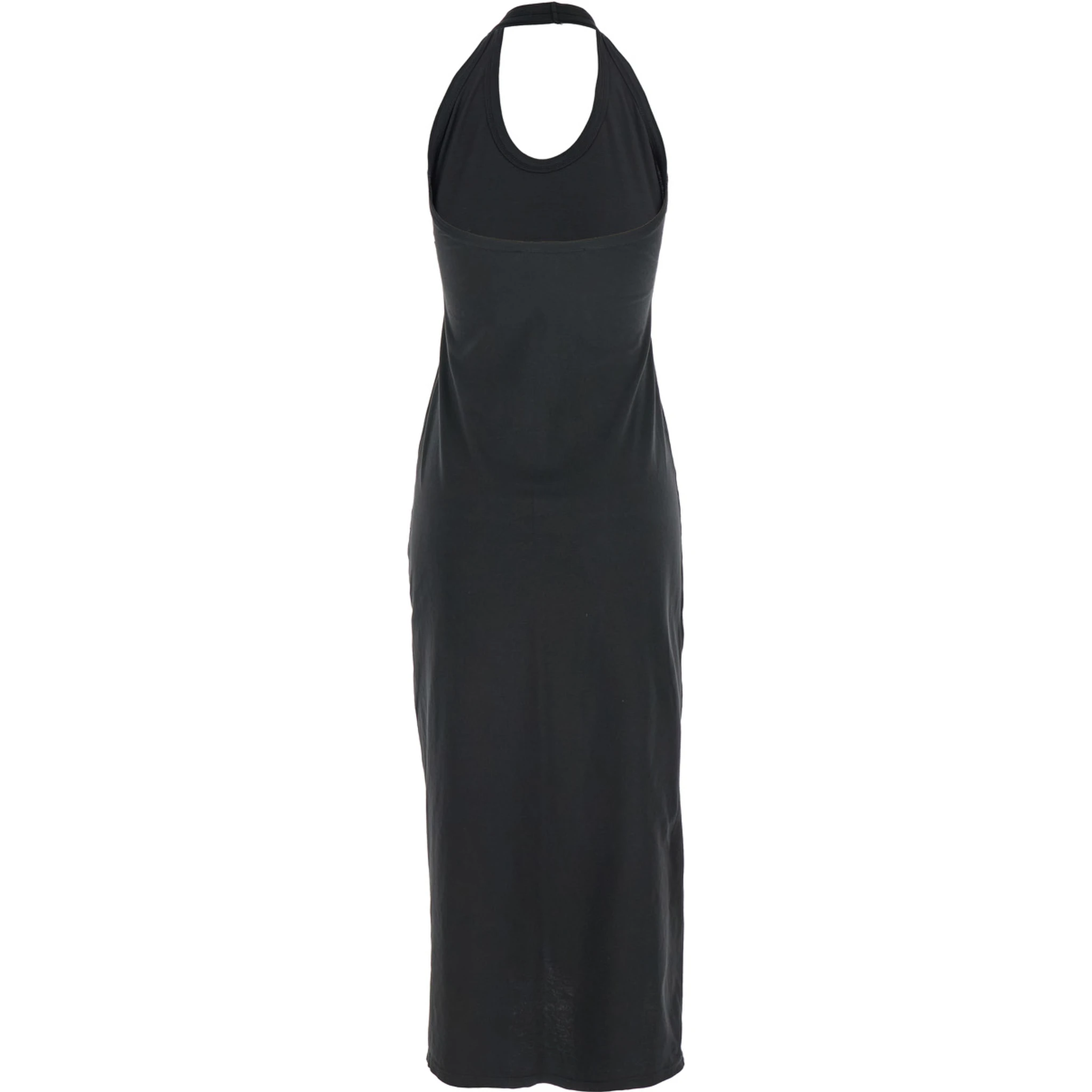 Black Sleeveless Dress with Halterneck and Straight Hem in Cotton Woman