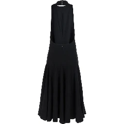 La Robe Favola Black Long Dress with High American Neckline and Flared Design in Tech Fabric Woman