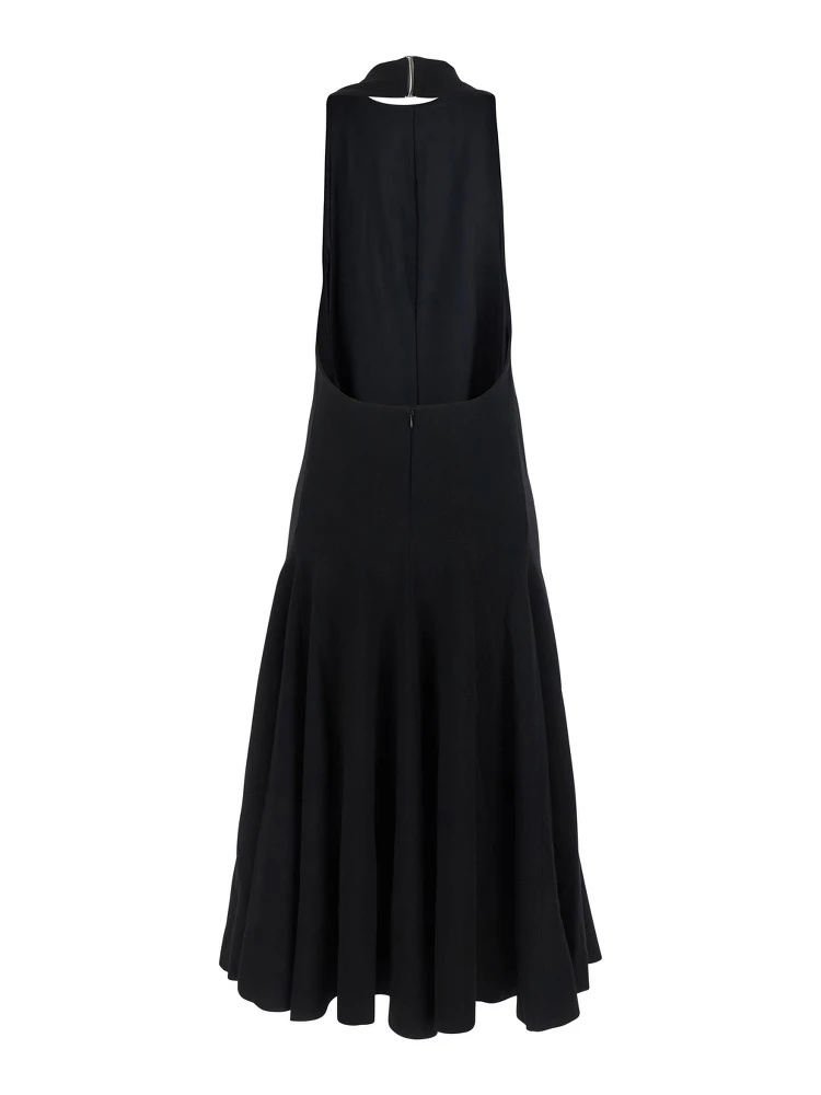 La Robe Favola Black Long Dress with High American Neckline and Flared Design in Tech Fabric Woman alternative