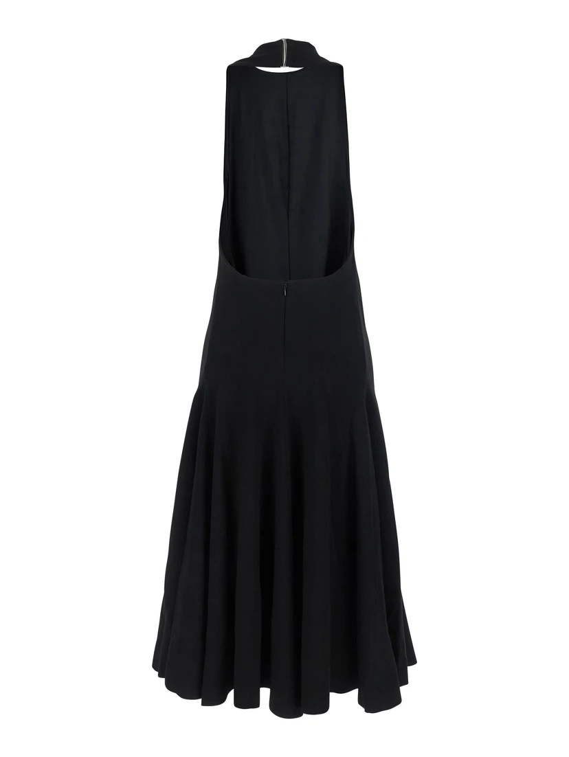 La Robe Favola Black Long Dress with High American Neckline and Flared Design in Tech Fabric Woman