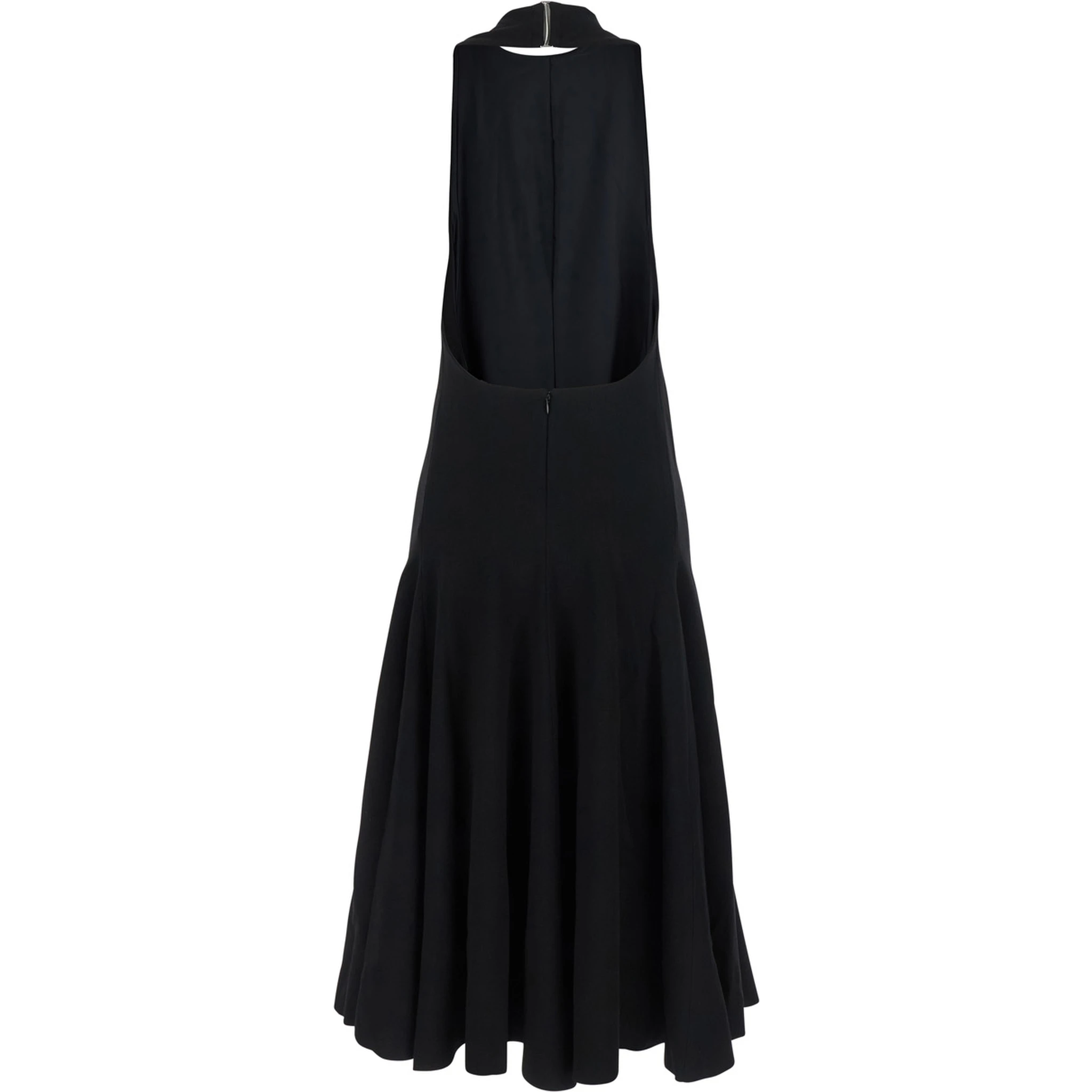 La Robe Favola Black Long Dress with High American Neckline and Flared Design in Tech Fabric Woman