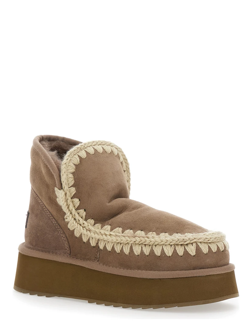 Mini Eskimo Brown Ankle Boots with Logo Patch on the Rear in Leather and Suede Woman