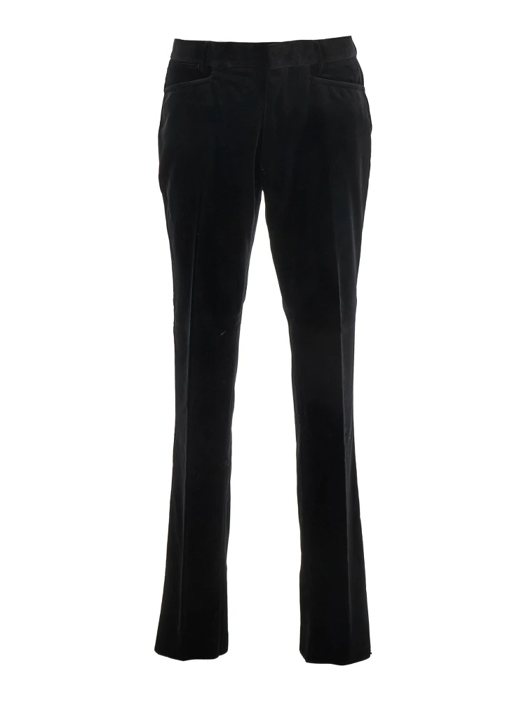 Black Trousers with Belt Loops and Front Pleats in Velvet Man