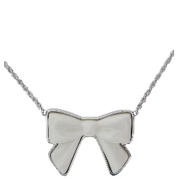 White Necklace with Rear Lobster Claw Closure and Bow Detail in Brass Blend Woman