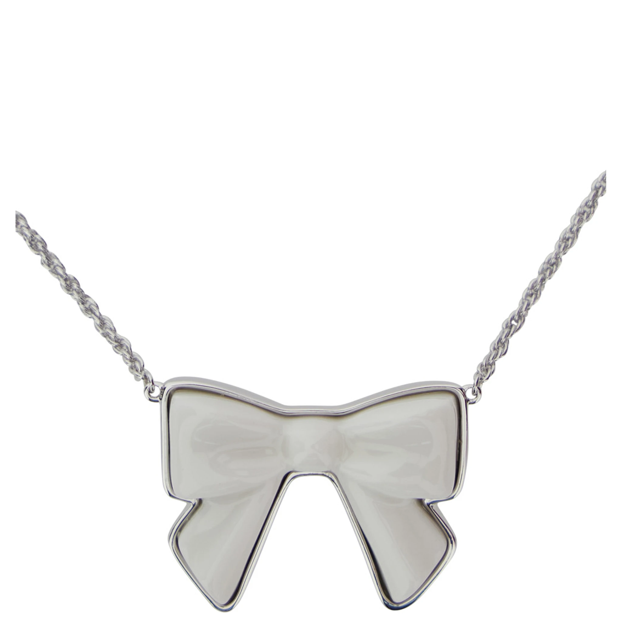 White Necklace with Rear Lobster Claw Closure and Bow Detail in Brass Blend Woman