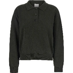 Green Polo Shirt with Classic Collar and Ribbed Trims in Wool Woman