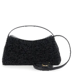 Black Handbag with Logo Plaque on the Front and Adjustable and Removable Shoulder Strap in Leather Woman