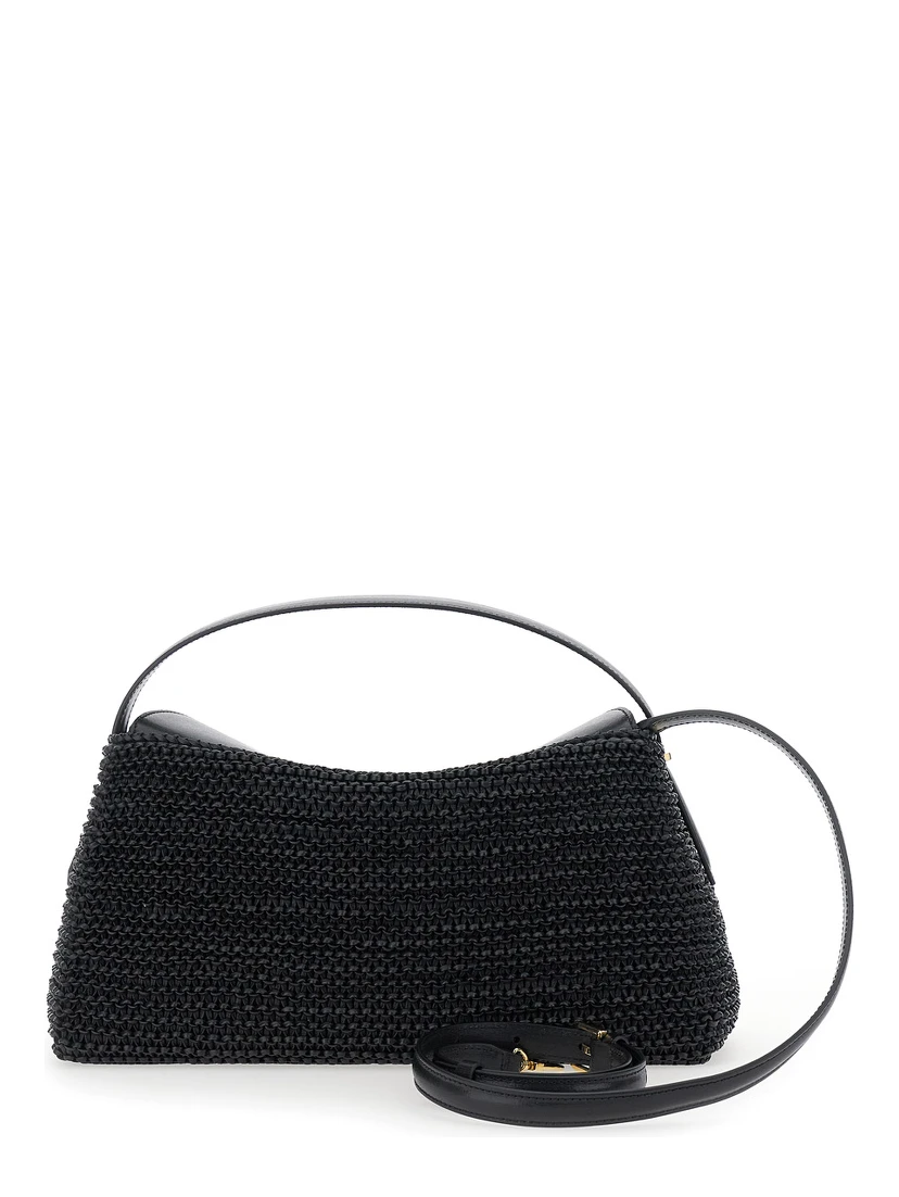 Black Handbag with Logo Plaque on the Front and Adjustable and Removable Shoulder Strap in Leather Woman