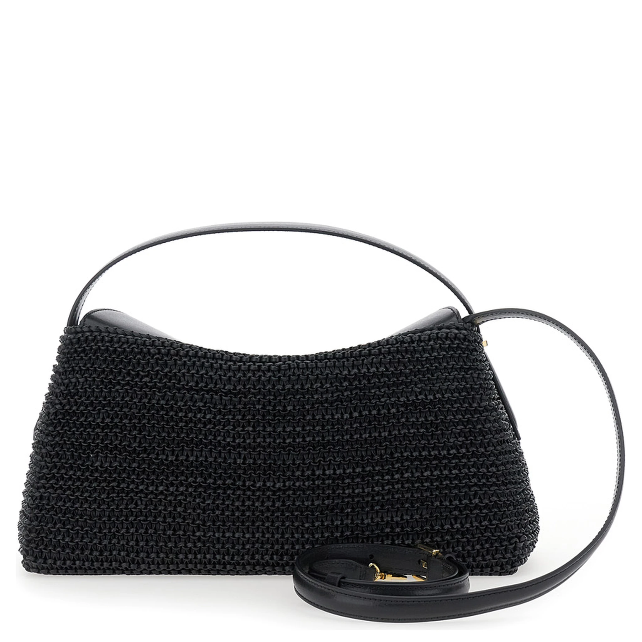 Black Handbag with Logo Plaque on the Front and Adjustable and Removable Shoulder Strap in Leather Woman