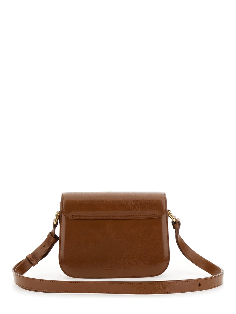 Grance Brown Small Crossbody Bag wirh Embossed Logo Lettering on the Front and Adjustable Shoulder Strap in Hammered Leather Woman