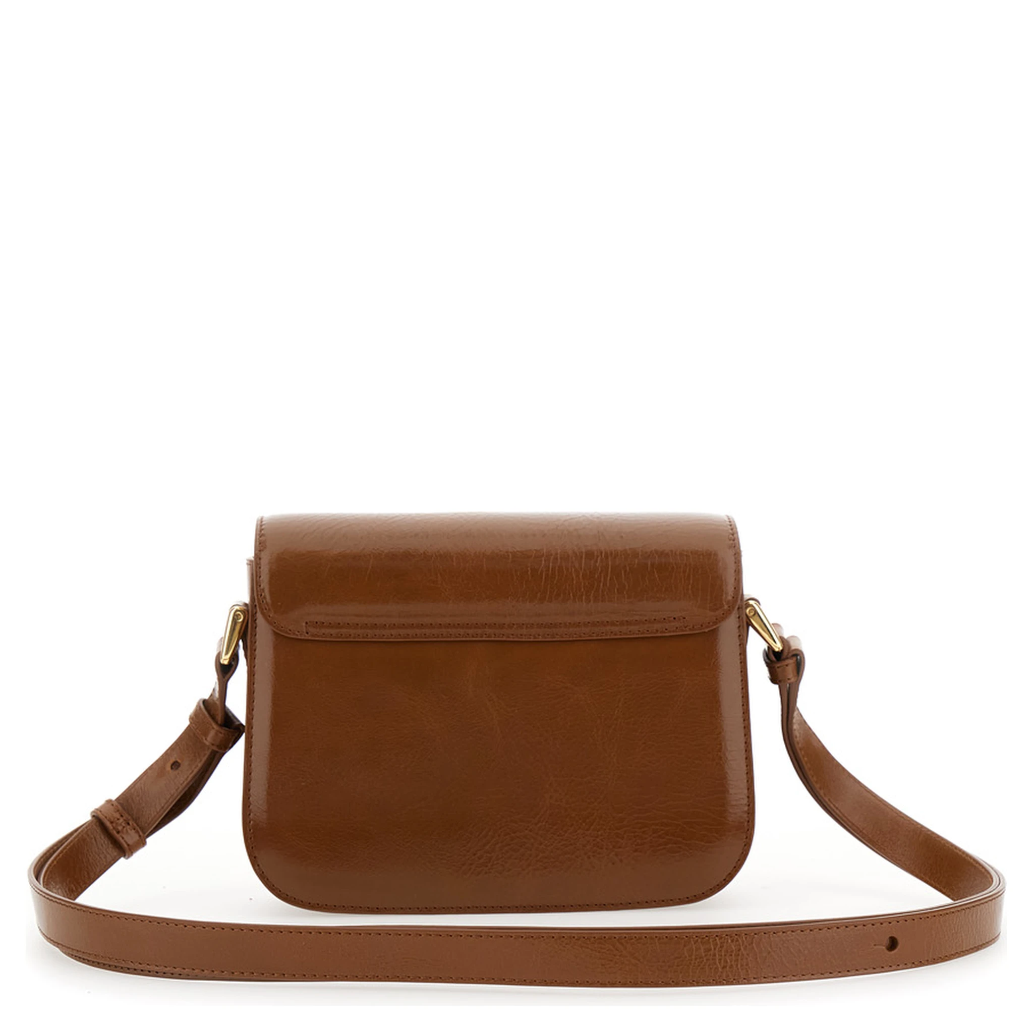 Grance Brown Small Crossbody Bag wirh Embossed Logo Lettering on the Front and Adjustable Shoulder Strap in Hammered Leather Woman