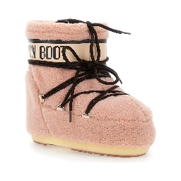 Icon Pink Snow Ankle Boots with Maxi Logo Print on the Side in Fleece Woman