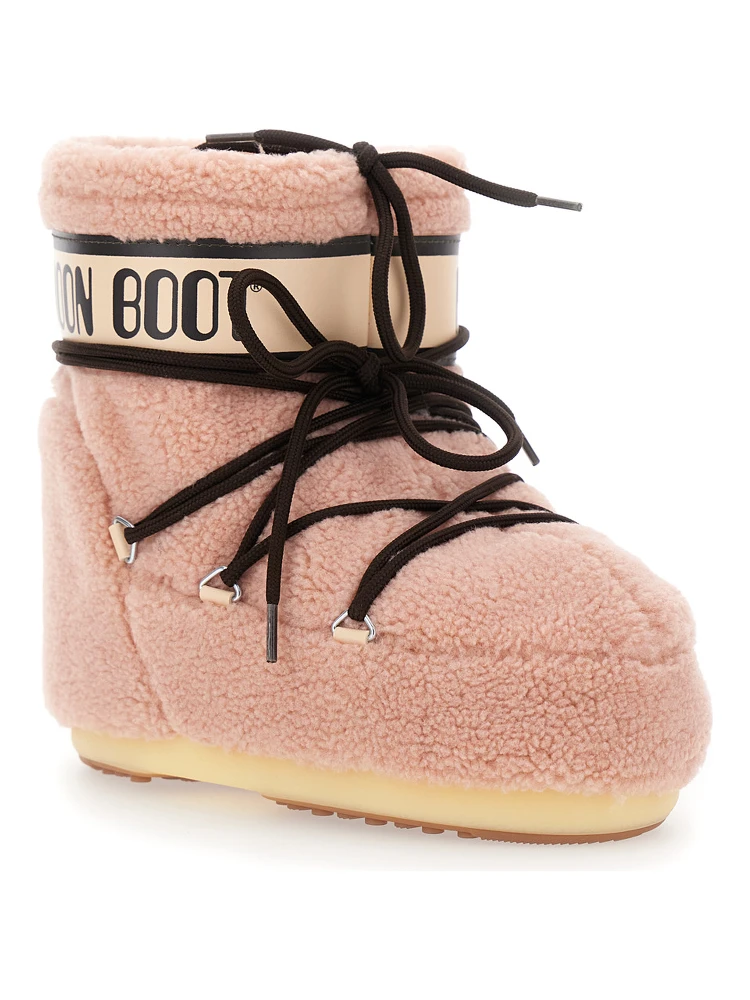 Icon Pink Snow Ankle Boots with Maxi Logo Print on the Side in Fleece Woman alternative