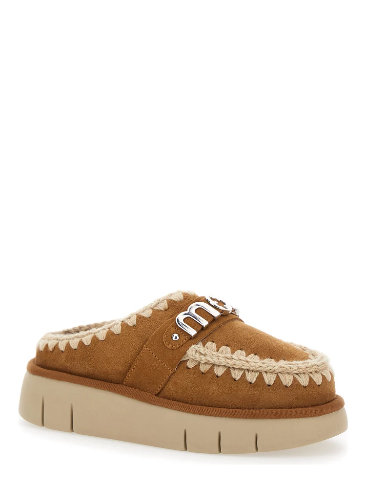 Bounce Beige Mules with Logo Lettering and Open Rear in Leather Woman alternative