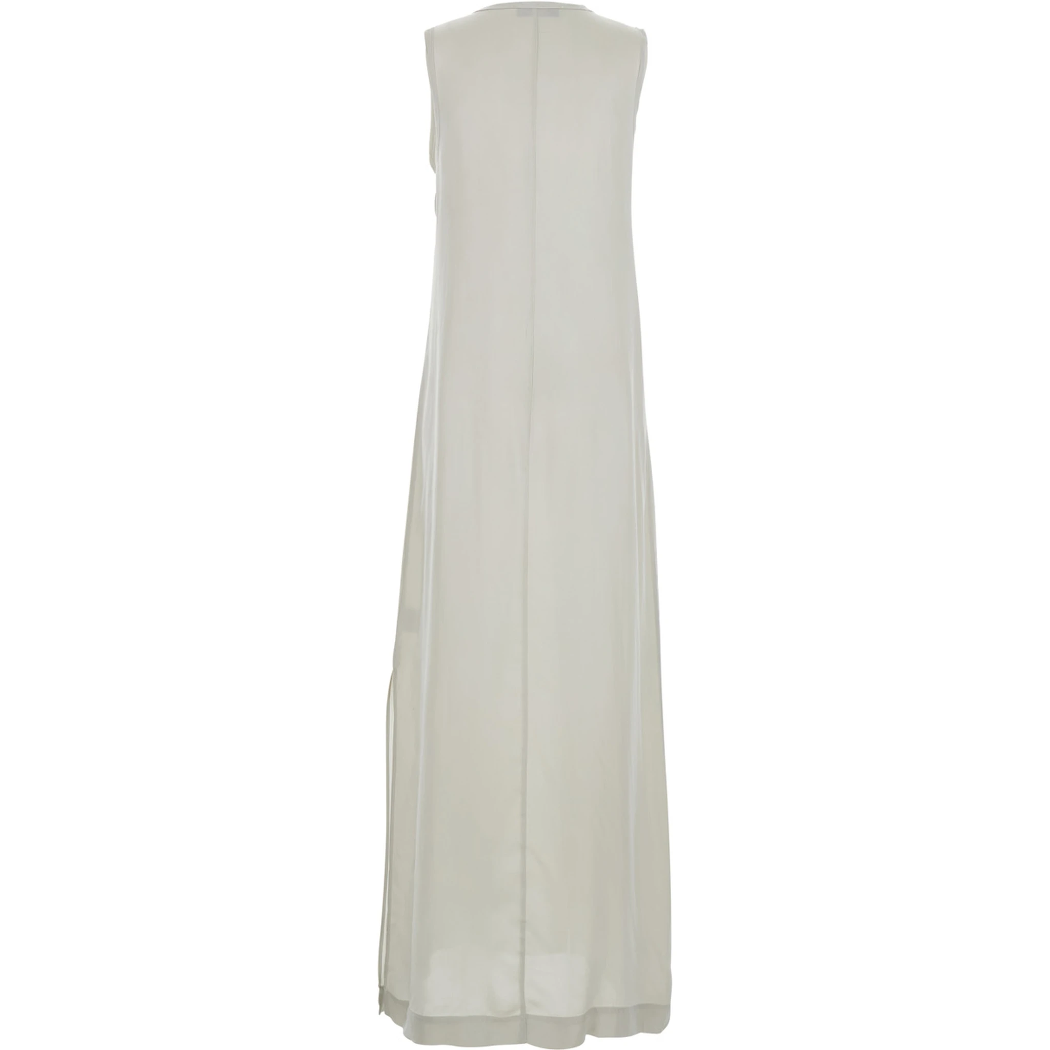 White Long Dress with U-neck and Back Closure in Viscose Blend Woman