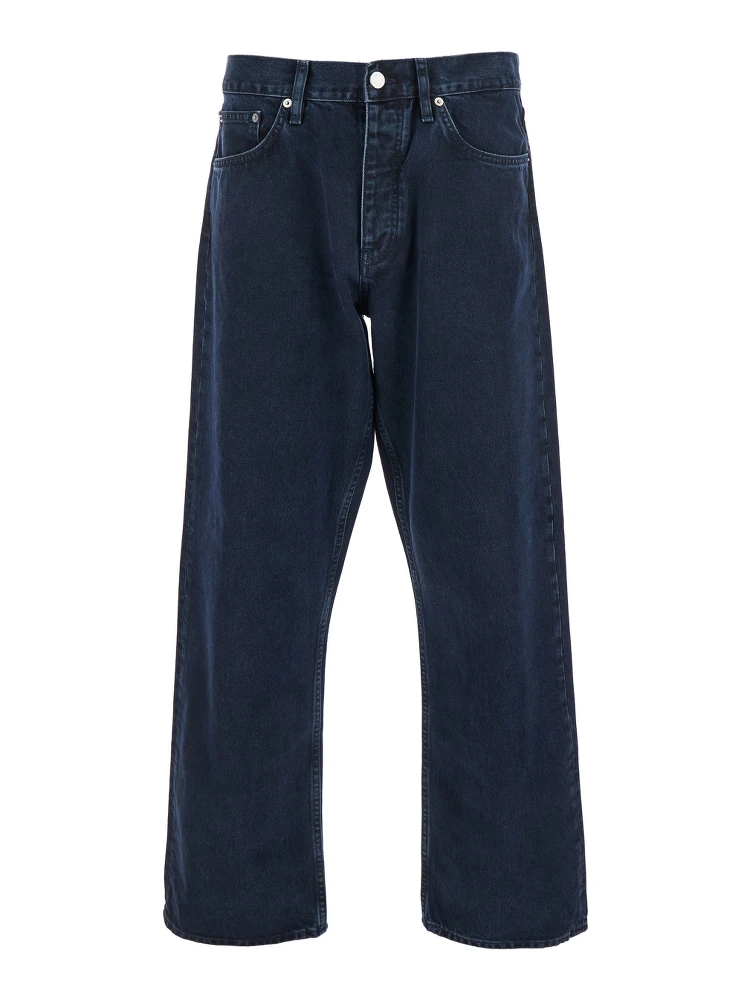 Blue Jeans with Belt Loops and Logo Patch on the Rear in Denim Man