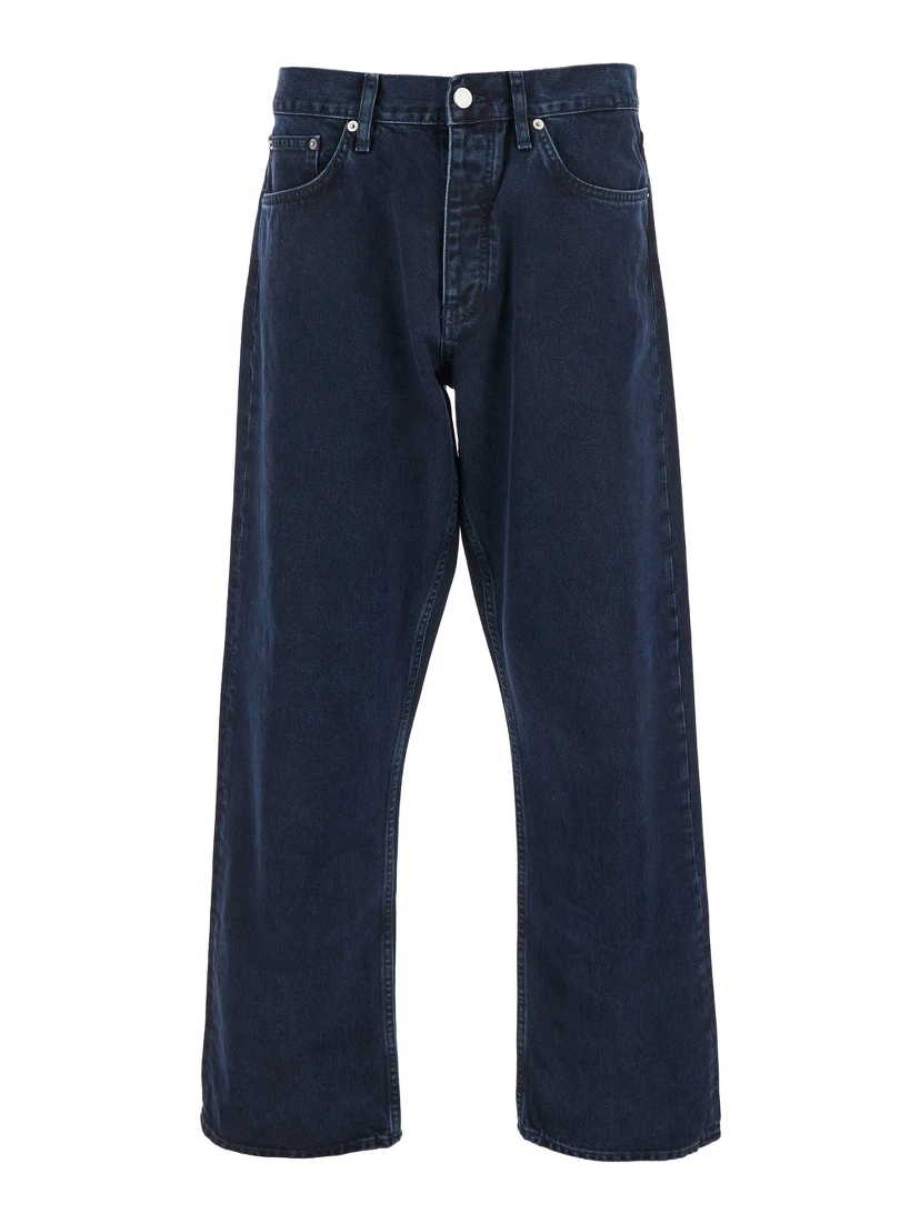 Blue Jeans with Belt Loops and Logo Patch on the Rear in Denim Man