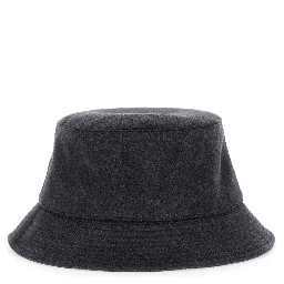 Le Bob Cachemiro Grey Bucket Hat with Logo Lettering Embroidery on the Front and Ribbed Brim in Wool Man