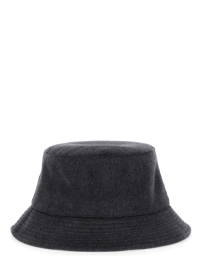 Le Bob Cachemiro Grey Bucket Hat with Logo Lettering Embroidery on the Front and Ribbed Brim in Wool Man