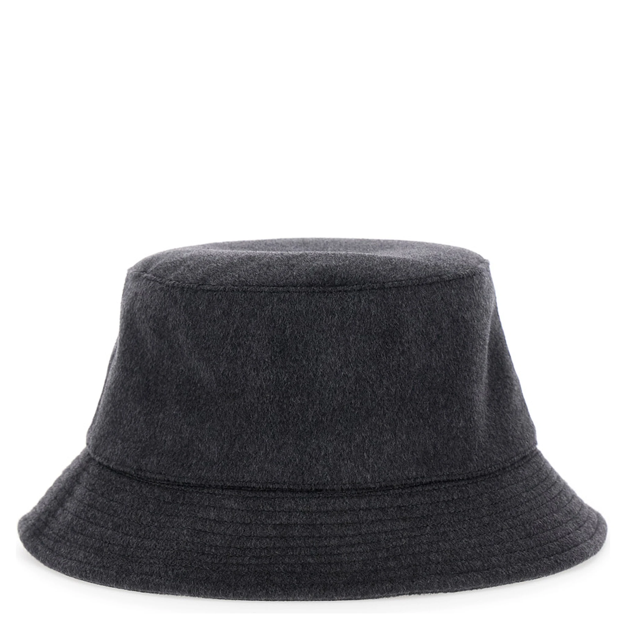 Le Bob Cachemiro Grey Bucket Hat with Logo Lettering Embroidery on the Front and Ribbed Brim in Wool Man
