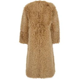 Beige Shearling Coat with Round Neck and Front Closure in Faux Fur Woman