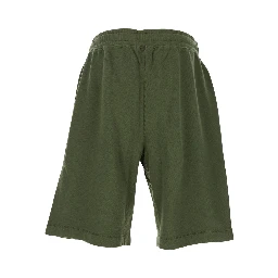 Green Shorts with Elastic Drawstring Waist and Logo Plaque on the Front in Cotton Man
