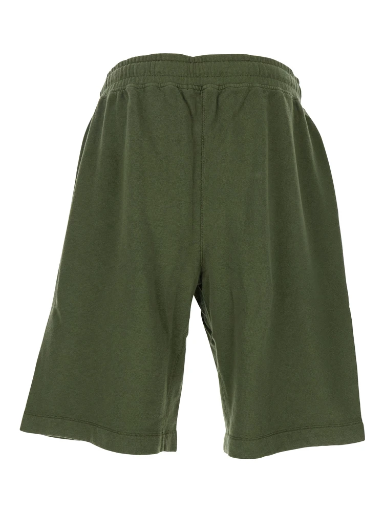 Green Shorts with Elastic Drawstring Waist and Logo Plaque on the Front in Cotton Man alternative