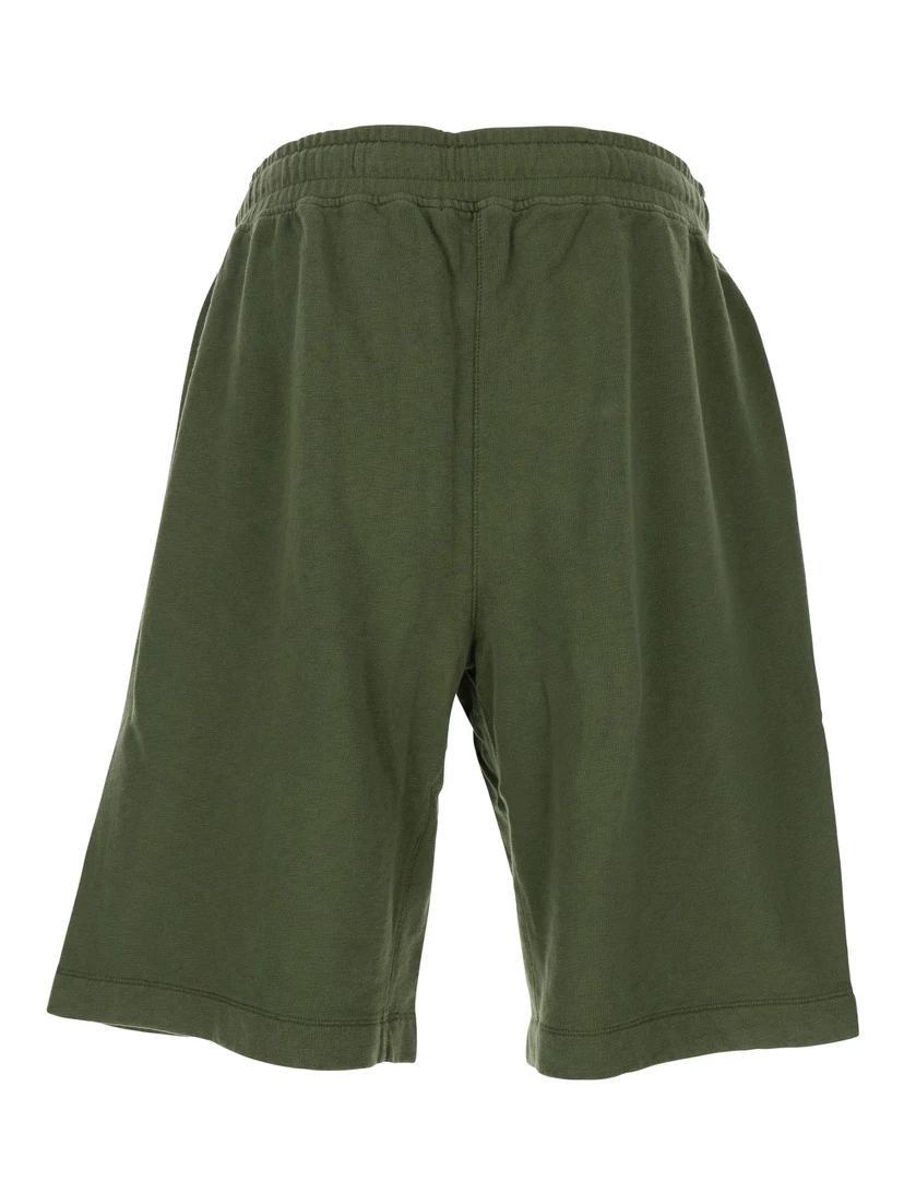 Green Shorts with Elastic Drawstring Waist and Logo Plaque on the Front in Cotton Man
