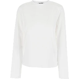 White Long-sleeved T-Shirt with Logo on Back in Cotton Woman