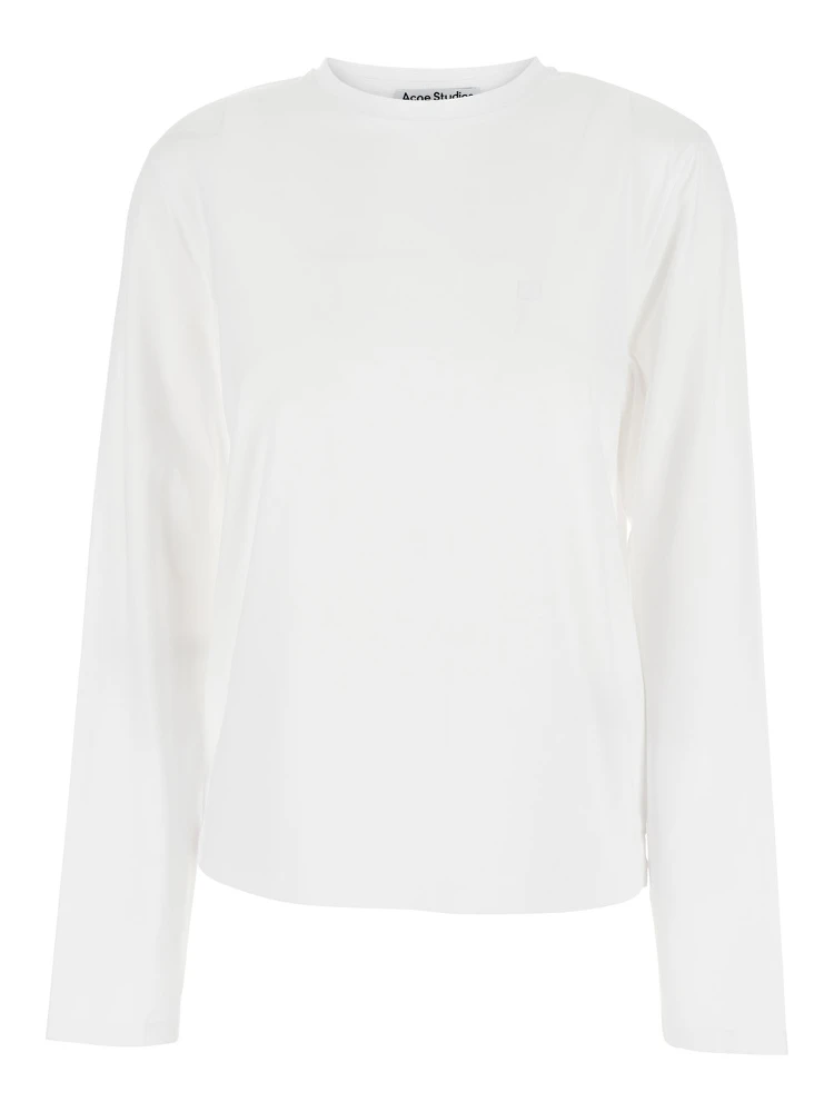 White Long-sleeved T-Shirt with Logo on Back in Cotton Woman
