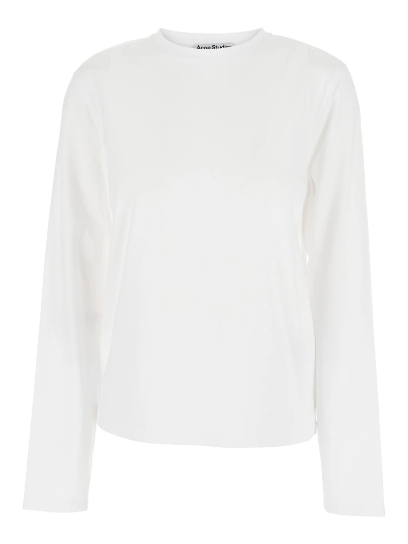 White Long-sleeved T-Shirt with Logo on Back in Cotton Woman
