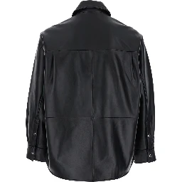 Black Jacket with Classic Collar and Dropped Shoulders in Leather Man