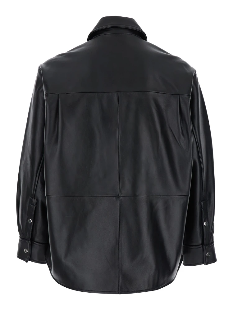 Black Jacket with Classic Collar and Dropped Shoulders in Leather Man alternative