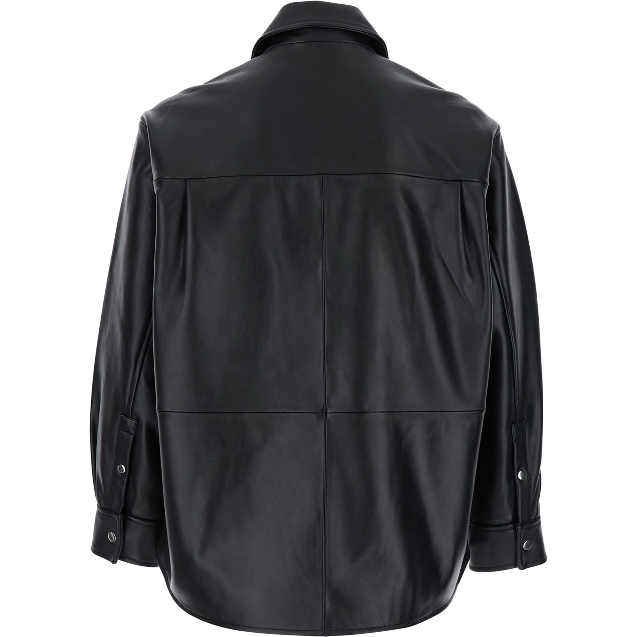 Black Jacket with Classic Collar and Dropped Shoulders in Leather Man