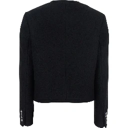 Black Jacket with Button Closure and Front Pockets in Tweed Woman