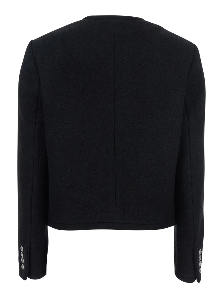 Black Jacket with Button Closure and Front Pockets in Tweed Woman alternative