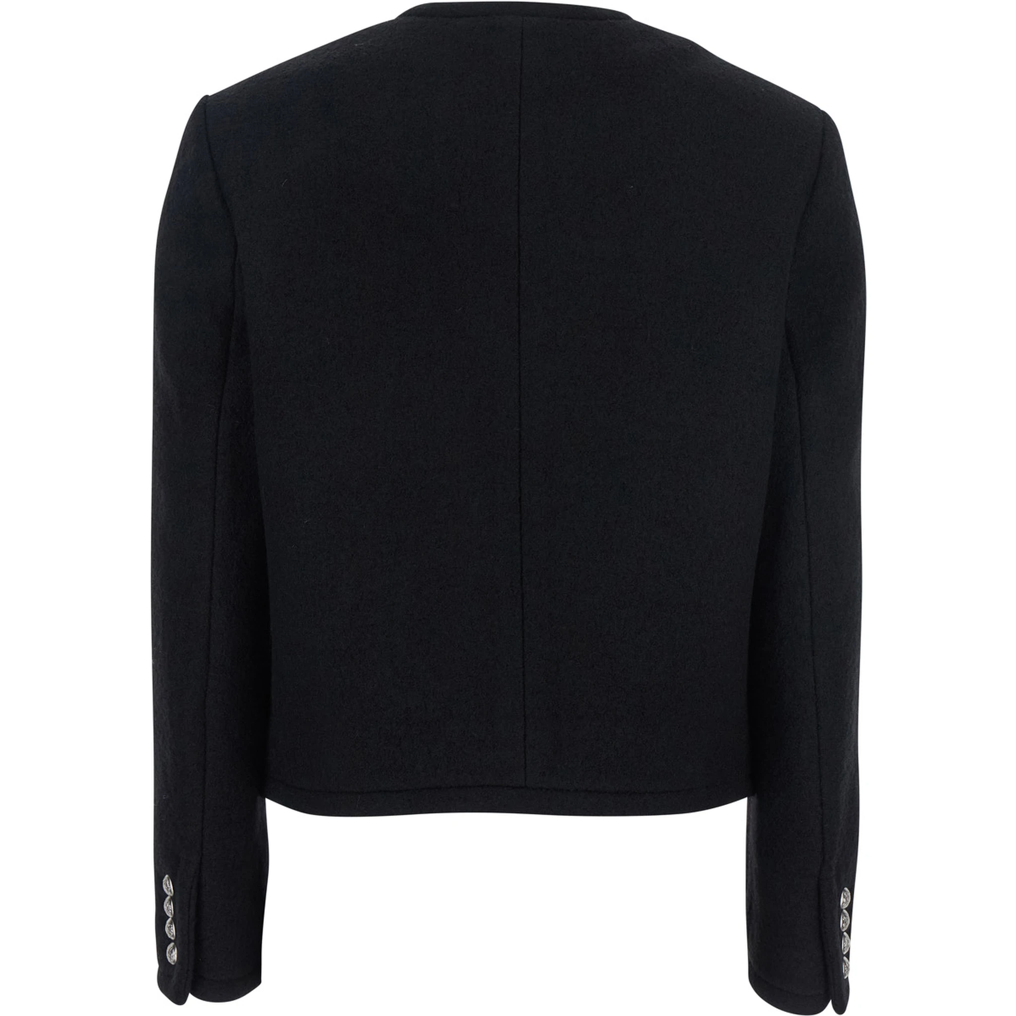 Black Jacket with Button Closure and Front Pockets in Tweed Woman