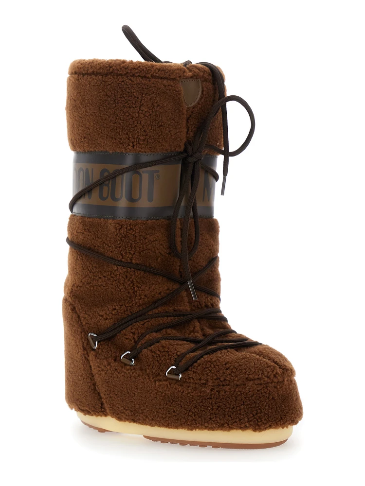 Icon Brown Snow Boots with Maxi Logo Print on the Side in Fleece Woman alternative