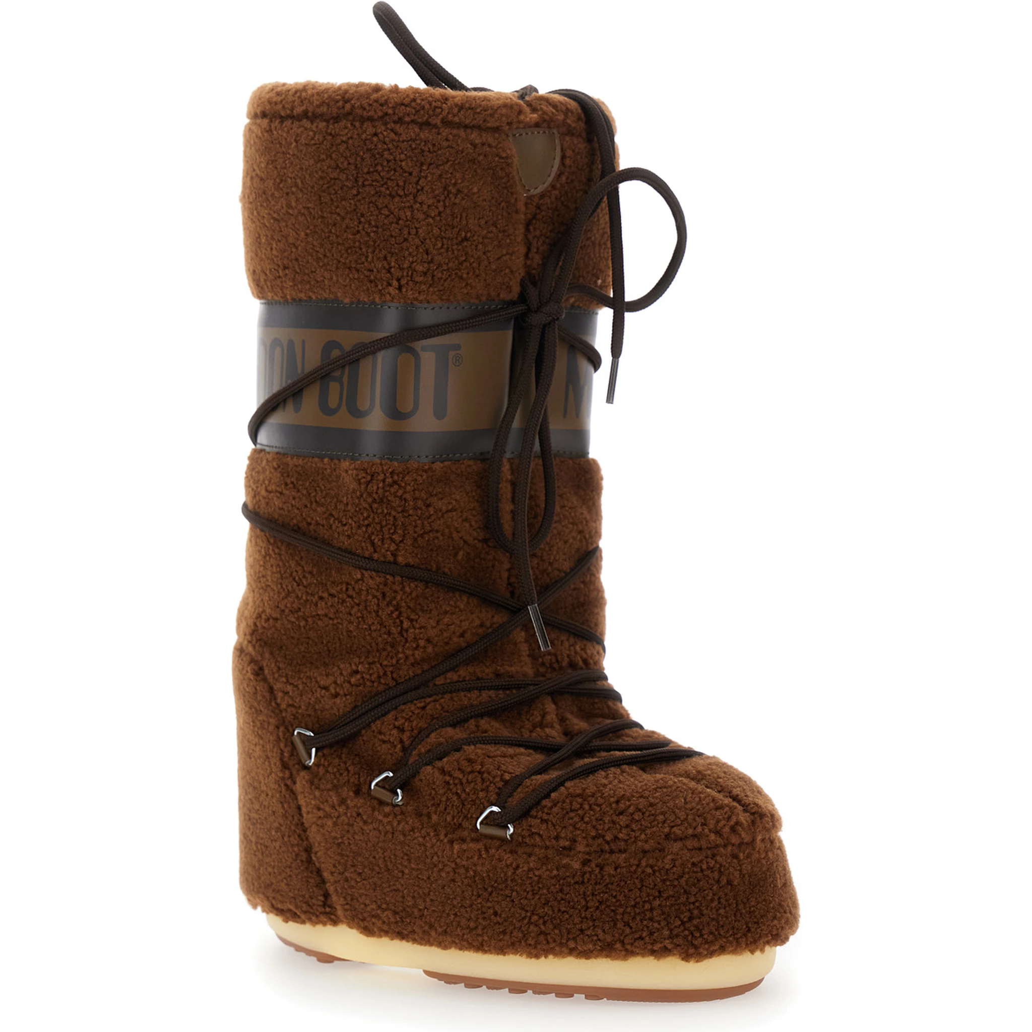 Icon Brown Snow Boots with Maxi Logo Print on the Side in Fleece Woman