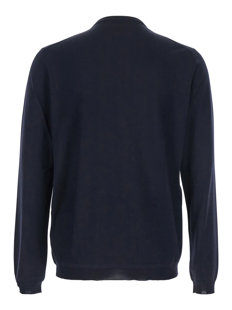 Blue Crewneck Sweater with Ribbed Trims in Wool Man alternative