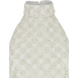 White Sequinned Sleeveless Halterneck Dress in Tech Fabric Woman
