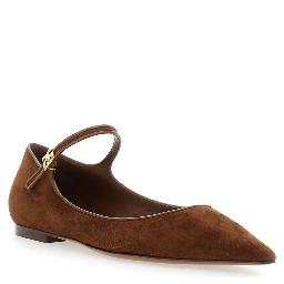 Brown Pointed Toe Ballerinas with DG Logo on the Side in Suede Woman