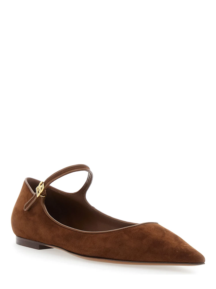 Brown Pointed Toe Ballerinas with DG Logo on the Side in Suede Woman alternative